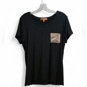 Ellen Tracy‎ Sequined Pocket Black Rayon/Spandex T-Shirt Women's Medium